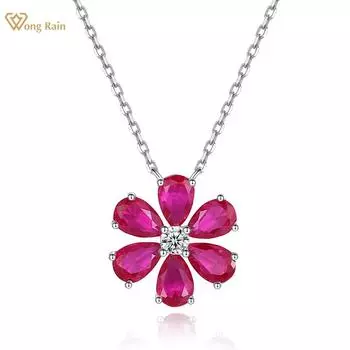 Wong Rain, 100% стерлинговое серебро 925 пробы, AAAAA, цирконы, драгоценные камни, цветы, кулон, ожерелье для женщин, свадебная вечеринка, ювелирные украшения, подарки