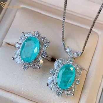 Wong Rain 100% стерлинговое серебро 925 пробы AAAAA цирконы с драгоценными камнями кулон/ожерелье/кольца винтажный комплект ювелирных изделий 2 шт. подарок