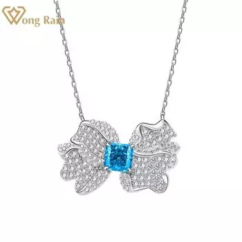 Wong Rain, 100% стерлинговое серебро 925 пробы, дробленый лед, AAAAA, цирконы, драгоценный камень, Свадебная вечеринка, кулон в виде бабочки, ожерелье для женщин, ювелирные изделия