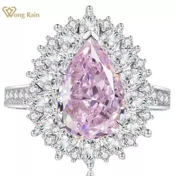 Wong Rain, 100% стерлинговое серебро 925 пробы, грушевидная огранка, 8*12 мм, AAAAA, цирконы, драгоценный камень, тонкое кольцо для женщин, свадебные украшения, подарки на годовщину