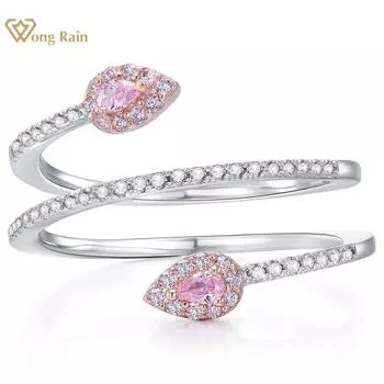 Wong Rain, 100% стерлинговое серебро 925 пробы, грушевидная огранка AAAAA, цирконы, драгоценный камень, ювелирные изделия, змеевидное кольцо для женщин, Рождественский подарок