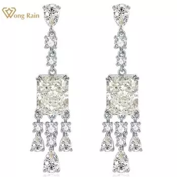 Wong Rain, 100% стерлинговое серебро 925 пробы, измельченный лед, 8*10 мм, AAAAA, цирконы, драгоценные камни, кисточка, серьги-капли для женщин, свадебные подарки, ювелирные изделия