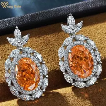 Wong Rain, 100% стерлинговое серебро 925 пробы, измельченный лед, 9*13 мм, AAAAA, цирконы, драгоценный камень, роскошные женские серьги-гвоздики, вечерние ювелирные украшения