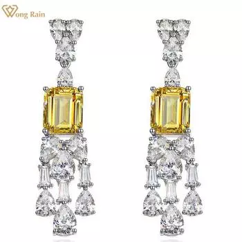 Wong Rain, 100% стерлинговое серебро 925 пробы, изумрудная огранка, 10*12 мм, цирконы AAAAA, драгоценный камень, свадебные, помолвочные, висячие серьги-шпильки, ювелирные изделия