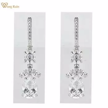 Wong Rain, 100% стерлинговое серебро 925 пробы, капли воды, AAAAA, цирконы, драгоценный камень, свадебные, помолвочные, висячие серьги, ювелирные изделия
