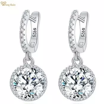 Wong Rain, 100% стерлинговое серебро 925 пробы, круглая огранка, 11*11 мм, 5 карат, AAAAA, цирконы, драгоценный камень, свадебные, помолвочные, висячие серьги, ювелирные украшения