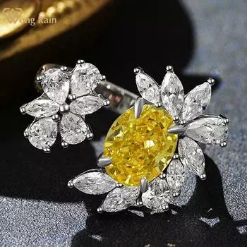 Wong Rain, 100% стерлинговое серебро 925 пробы, ледяная дробленая огранка, 7*9 мм, цирконы AAAAA, драгоценный камень, вечерние открытые женские кольца, ювелирные изделия, подарок подруге