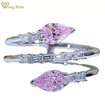 Wong Rain, 100% стерлинговое серебро 925 пробы, огранка «маркиз», розовый AAAAA, цирконы, драгоценный камень, вечерние открытые регулируемые кольца для женщин, изящные ювелирные изделия