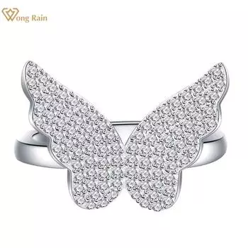 Wong Rain, 100% стерлинговое серебро 925 пробы, романтическая бабочка AAAAA, цирконы, драгоценный камень, ювелирное кольцо для женщин, кольцо для свадебной вечеринки, подарки