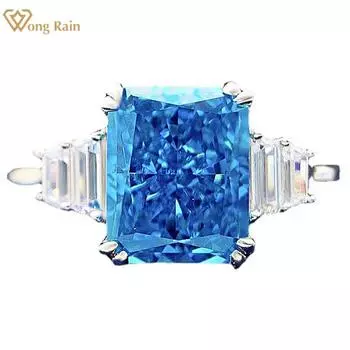 Wong Rain, 100% стерлинговое серебро 925 пробы, сияющая огранка, 8*10 мм, цирконы AAAAA, драгоценный камень, кольцо для пары, свадебное обручальное ювелирное изделие