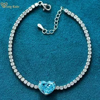 Wong Rain 100% стерлинговое серебро 925 пробы в форме сердца 10*14 мм AAAAA цирконы драгоценный камень женский браслет ювелирные изделия подарок