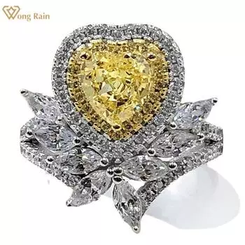 Wong Rain 100% стерлинговое серебро 925 пробы в форме сердца 1CT AAAAA цирконы драгоценный камень свадебная вечеринка женское кольцо ювелирные изделия Рождественский подарок