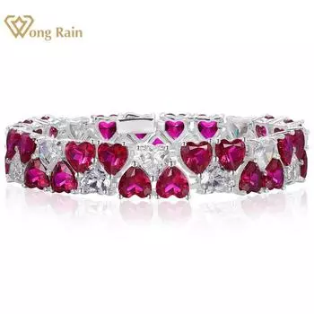 Wong Rain 100% стерлинговое серебро 925 пробы в форме сердца 7*7 мм AAAAA цирконы драгоценный камень роскошный браслет для женщин свадебные подарки винтажные ювелирные изделия