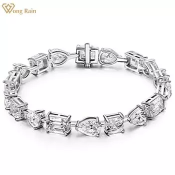Wong Rain 100% стерлингового серебра 925 пробы груша Ашер изумрудной огранки AAAAA цирконы драгоценный камень свадебная вечеринка браслет для женщин изящные ювелирные изделия