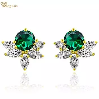 Wong Rain 100% стерлингового серебра 925 пробы круглой огранки AAAAA с цирконами для свадебной вечеринки, винтажные серьги-гвоздики, ювелирные изделия