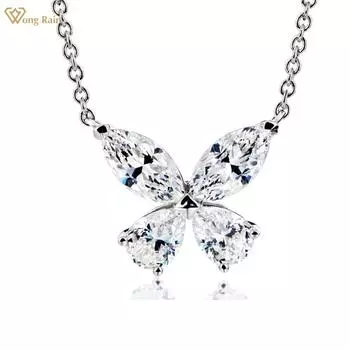 Wong Rain 100% стерлингового серебра 925 пробы бабочка AAAAA цирконы драгоценный камень свадебная вечеринка кулон ожерелье для женщин ювелирные изделия подарки