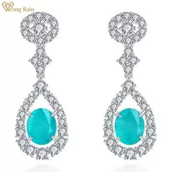 Wong Rain 100% стерлингового серебра 925 пробы овальной огранки AAAAA цирконы драгоценный камень юбилей висячие серьги-шпильки ювелирные изделия подарок