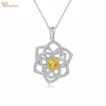 Wong Rain 100% стерлингового серебра 925 пробы AAAAA цирконы драгоценный камень вечерние цветы кулон ожерелье для женщин ювелирные изделия подарок на день рождения