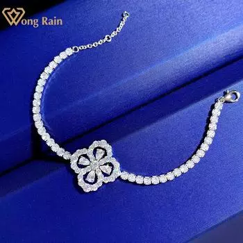 Wong Rain, 100% стерлингового серебра 925 пробы, четырехлистный клевер, AAAAA, цирконы, драгоценный камень, вечерние, женский браслет-цепочка, ювелирные изделия, подарки