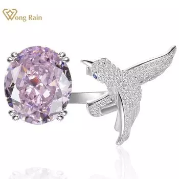 Wong Rain, 100% стерлингового серебра 925 пробы, овальное, 12*14 мм, AAAAA, цирконы, драгоценный камень, коктейльное тонкое кольцо для женщин, ювелирные изделия с колибри, подарки на годовщину