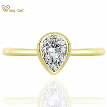 Wong Rain 925 Стерлинговое серебро Грушевая огранка 5 * 7 мм AAAAA цирконы цирконы кольцо с драгоценными камнями для женщин свадебные помолвочные украшения
