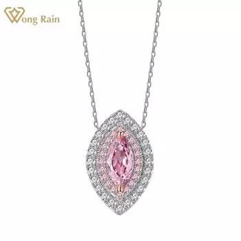 Wong Rain 925 Стерлинговое серебро Маркиза Огранка AAAAA Цирконы Высокоуглеродистый алмаз Драгоценный камень Кулон Ожерелье Тонкие ювелирные изделия Подарок