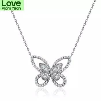 Wong Rain 925 стерлингового серебра созданный муассанит драгоценный камень свадебное помолвочное ожерелье бабочка кулон ювелирные изделия оптовая продажа