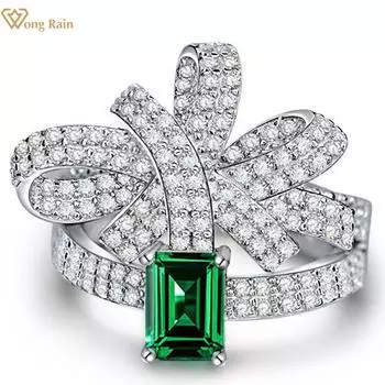 Wong Rain элегантное кольцо из стерлингового серебра 925 пробы с изумрудной огранкой 5*7 мм, кольцо с изумрудными цирконами для женщин, ювелирные изделия в подарок