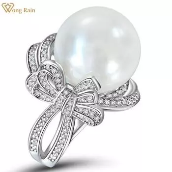 Wong Rain элегантное обручальное кольцо из 100% стерлингового серебра 925 пробы 16 мм с жемчугом и цирконами для женщин, ювелирные изделия