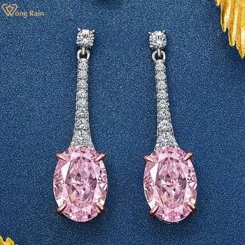 Wong Rain элегантные серьги-гвоздики из 100% стерлингового серебра 925 пробы овальной огранки с цирконами AAAAA, вечерние висячие серьги-шпильки, ювелирные украшения