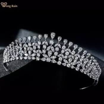 Wong Rain элегантный 100% стерлингового серебра 925 пробы AAAAA цирконы драгоценный камень свадьба помолвка Для женщин Корона волосы ювелирные изделия подарок