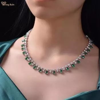 Wong Rain Богемия, стерлинговое серебро 925 пробы, 5*7 мм, овальная цепочка с цирконами AAAAA, ожерелье с драгоценными камнями для женщин, ювелирные изделия, подарок
