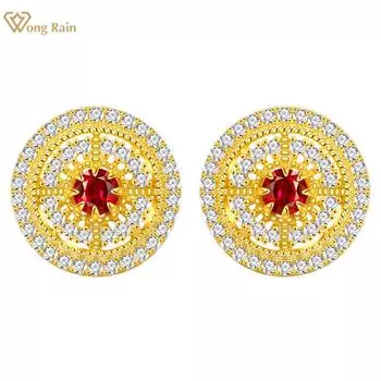 Wong Rain Bohemia, 100% стерлинговое серебро 925 пробы, красные AAAAA цирконы, драгоценный камень, ювелирные изделия, серьги-гвоздики для женщин, подарок