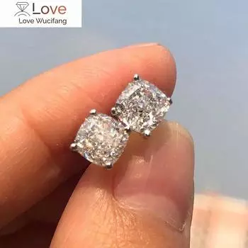 Wong Rain Classic 100% 925 Silver Created Moissanite Gemstone Wedding Помолвка Серьги-гвоздики Ювелирные изделия Оптовая продажа 6-7mm белый