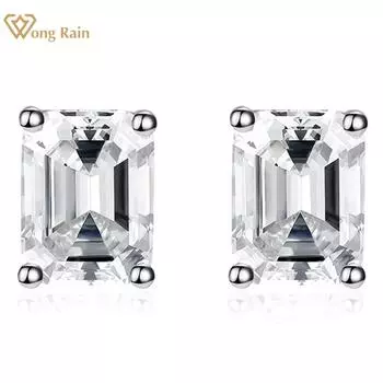 Wong Rain Classic 100% стерлинговое серебро 925 пробы изумрудной огранки 6*8 мм AAAAA цирконы драгоценный камень серьги-гвоздики для женщин ювелирные изделия