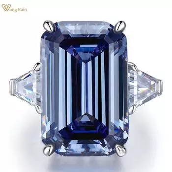 Wong Rain Classic 100% стерлинговое серебро 925 пробы изумрудной огранки 30 карат 13*20 мм сине-серый AAAAA цирконы драгоценный камень обручальное ювелирное кольцо подарок на годовщину
