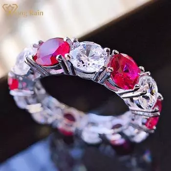 Wong Rain Classic, 100% стерлинговое серебро 925 пробы, 5 мм, AAAAA, цирконы, драгоценный камень, кольцо для женщин, обручальное кольцо, ювелирные изделия, подарки