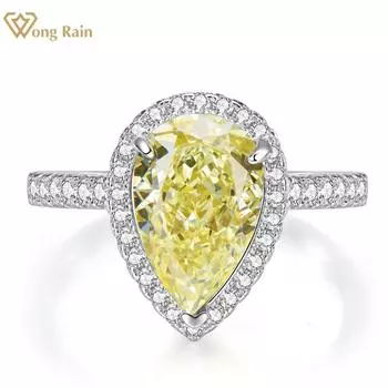 Wong Rain Classic, 100% стерлинговое серебро 925 пробы, груша, 7*11 мм, AAAAA, цирконы, драгоценный камень, обручальное кольцо для женщин, ювелирные изделия, рождественские подарки
