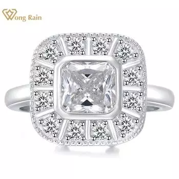 Wong Rain Classic, 100% стерлинговое серебро 925 пробы, 6*6 мм, сияющая огранка, цирконы AAAAA, драгоценный камень, ювелирные изделия, свадебное обручальное кольцо, рождественский подарок