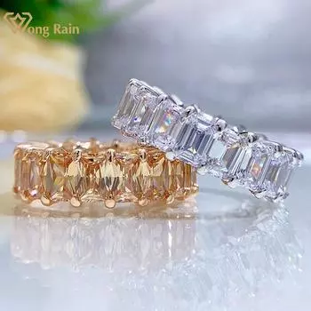 Wong Rain Classic, 100% стерлинговое серебро 925 пробы, изумруд/принцесса огранки AAAAA, цирконы, драгоценный камень, обручальное кольцо для женщин, ювелирные изделия оптом