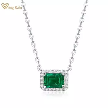 Wong Rain Classic 100% стерлинговое серебро 925 пробы изумрудной огранки 1CT AAAAA цирконы с драгоценными камнями кулон ожерелье для женщин ювелирные изделия