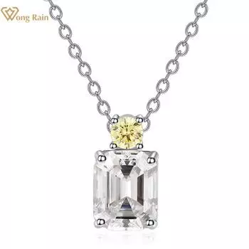 Wong Rain Classic, 100% стерлинговое серебро 925 пробы, изумрудная огранка, цирконы, драгоценный камень, подвеска для свадебной вечеринки, ожерелье, ювелирные изделия