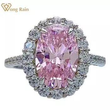 Wong Rain Classic 100% стерлинговое серебро 925 пробы овальной огранки 8*12 мм AAAAA цирконы драгоценный камень свадебное обручальное кольцо для женщин ювелирные изделия