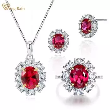 Wong Rain Classic 100% стерлинговое серебро 925 пробы овальной огранки 2CT AAAAA цирконы с драгоценными камнями ожерелье/серьги/кольца комплект ювелирных изделий для свадебной вечеринки