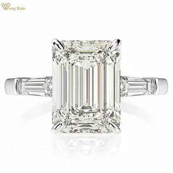 Wong Rain Classic 100% стерлинговое серебро 925 пробы изумрудной огранки 7 CT AAAAA цирконы драгоценный камень свадебное обручальное кольцо ювелирные изделия