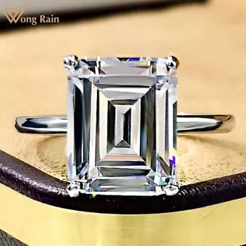Wong Rain Classic 100% стерлингового серебра 925 пробы изумрудной огранки AAAAA с цирконами, драгоценный камень, свадебные обручальные кольца, ювелирные изделия