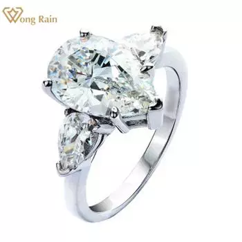 Wong Rain Classic 100% стерлингового серебра 925 пробы грушевидной огранки 10*14 мм AAAAA цирконы драгоценный камень свадебные обручальные кольца ювелирные изделия