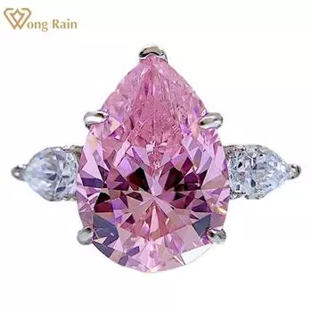 Wong Rain Classic 100% стерлингового серебра 925 пробы груша 10*14 мм AAAAA цирконы драгоценный камень свадебное обручальное кольцо для женщин ювелирные изделия