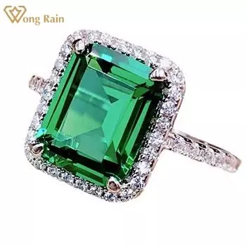 Wong Rain Classic 100% стерлингового серебра 925 пробы изумрудной огранки 8*10 мм AAAAA цирконы драгоценный камень свадебные обручальные женские кольца ювелирные изделия