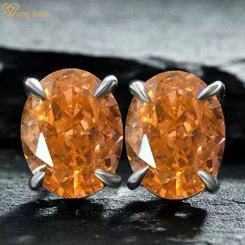 Wong Rain Classic 100% стерлингового серебра 925 пробы с дробленым льдом, овальные AAAAA цирконы, драгоценный камень, серьги-гвоздики для свадебной вечеринки, ювелирные украшения